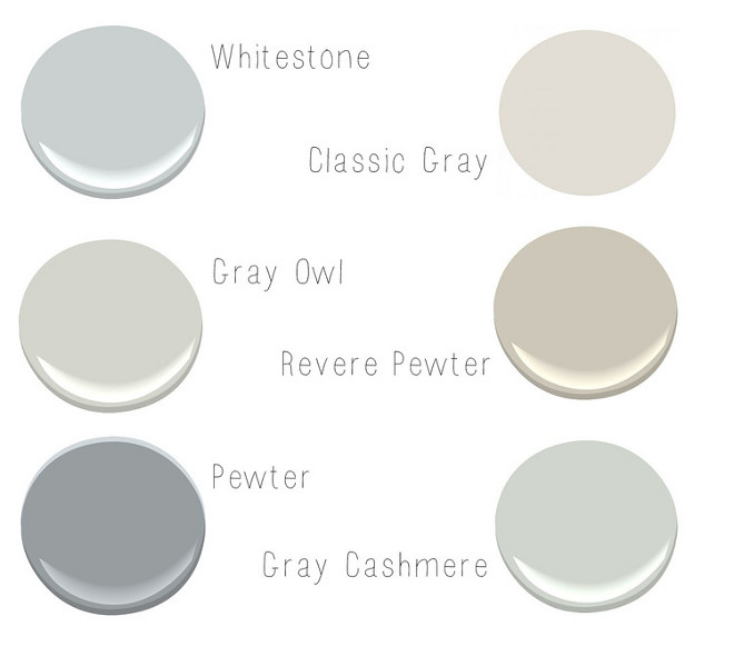 Soft, Neutral Benjamin Moore Paints. Soft Neutral Paint Colors. Soft Neutral Paint Colors by Benjamin Moore. Benjamin Moore Whitestone. Benjamin Moore Classic Gray. Benjamin Moore Gray Owl. Benjamin Moore Revere Pewter. Benjamin Moore Pewter. Benjamin Moore Gray Cashmere. #BenjaminMooreWhitestone #BenjaminMooreGrayOwl #BenjaminMooreReverePewter #BenjaminMoorePewter #BenjaminMooreGrayCashmere #Softpaintcolors #NeutralPaintColors