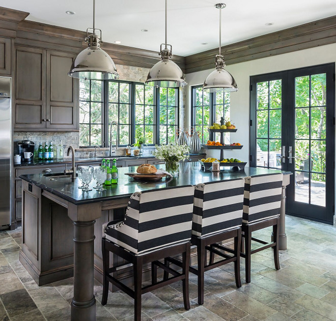 Kitchen Stools & Lighting. Kitchen Stools & Lighting ideas. Kitchen Stools & Lighting. Kitchen stools are from Ballard Designs. Kitchen pendants are Capital Lighting 4432PN Transitional 1-Light Pendant, Polished Nickel Finish - $200 each. #kitchenstools #kitchen #lighting Hendel Homes