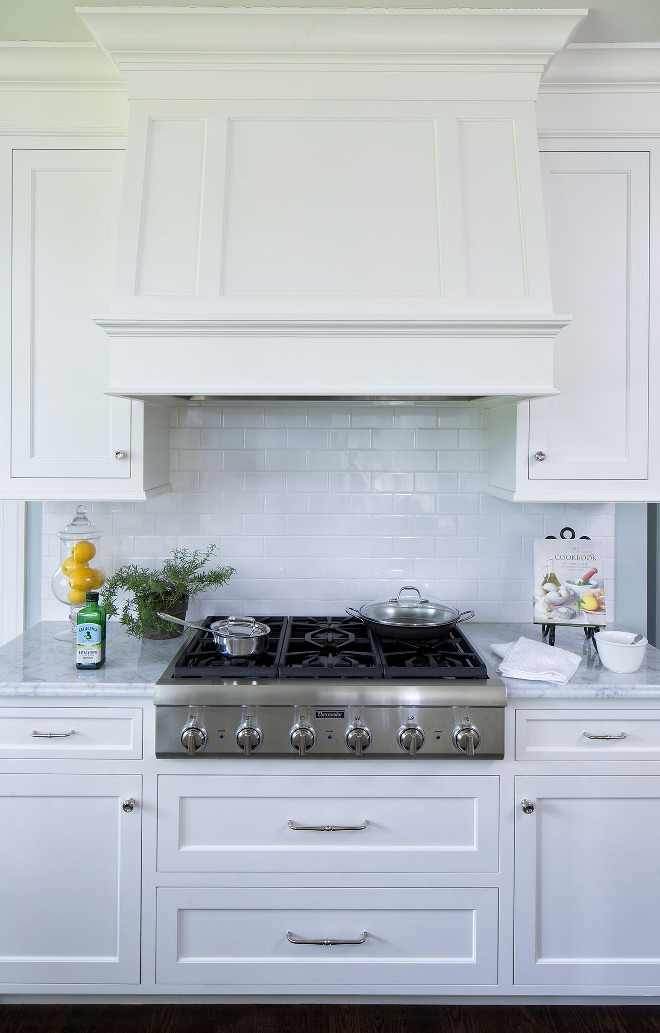 White Subway Tile Backsplash with Crisp White Cabinets. Kitchen white subway backsplash tile is American Olean (AO) 3x6 in Ice White. White Subway Tile Backsplash with Crisp White Cabinets. Classic kitchen combination of White Subway Tile Backsplash with Crisp White Cabinets #WhiteSubway #TileBacksplash #CrispWhiteCabinets #kitchen Hendel Homes