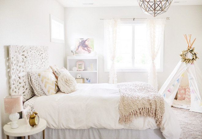Boho kids bedroom. Boho girls bedroom. Boho bedroom. I wasn't really going for the boho chic look for her room, but it just kinda happened! I wish this was my room! #boho #bedroom Beautiful Homes of Instagram @nc_homedesign via Home Bunch