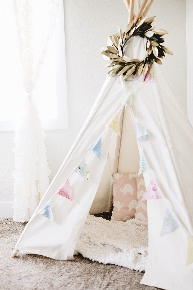 Kids teepee. Teepee is from amazon. #teepee #kidsteepee #bedroomteepee #playroomteepee Beautiful Homes of Instagram @nc_homedesign via Home Bunch