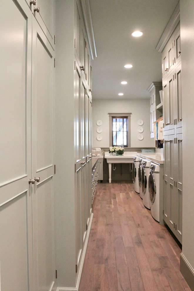 Benjamin Moore Revere Pewter.. Benjamin Moore HC-172 Revere Pewter. Laundry room painted in Benjamin Moore Revere Pewter. benjamin-moore-hc-172-revere-pewter-laundry-room-cabinet #BenjaminMooreReverePewter