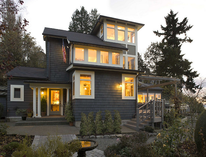 Benjamin Moore Kendall Charcoal Dark Exterior Paint Color. The dark exterior paint color is Benjamin Moore Kendall Charcoal HC-166. Ivory White Trim Paint Color is Benjamin Moore OC-38 Acadia White #BenjaminMooreOC38AcadiaWhite #IvoryWhiteTrimPaintColor #Darkexteriorpaintcolor #BenjaminMooreKendallCharcoal #BenjaminMooreHC166KendallCharcoal Logan's Hammer Building & Renovation