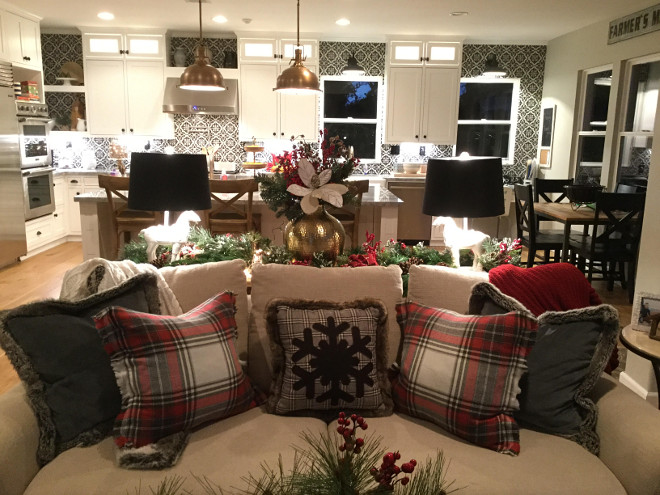 Christmas Decor Family room ideas. Christmas Decor Family room ideas. Open floor plan Christmas decor. Christmas pillow covers are from Pottery Barn. #ChristmasDecor #Familyroom Jordan from @i_heart_home_design via Instagram