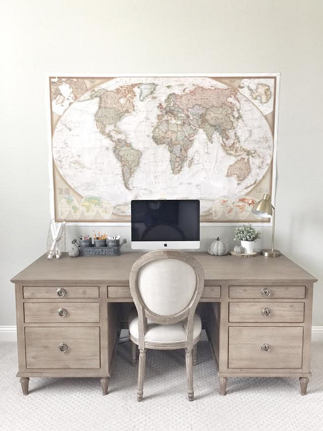 Desk is Restoration Hardware Maison Desk in Antiqued Coffee. Beautiful Homes of Instagram ceshome6