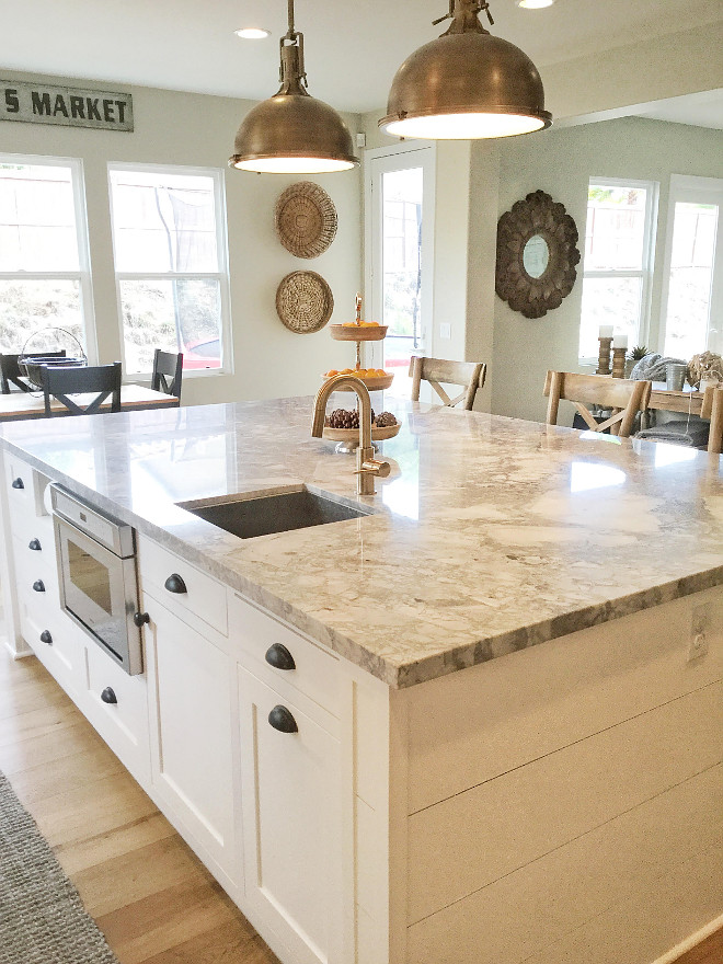 Super White Quartzite countertop. Farmhouse kitchen with Super White Quartzite countertop. #SuperWhiteQuartzitecountertop #SuperWhite #Quartzite #countertop #Farmhousekitchen #farmhouse #kitchen Jordan from @i_heart_home_design via Instagram.