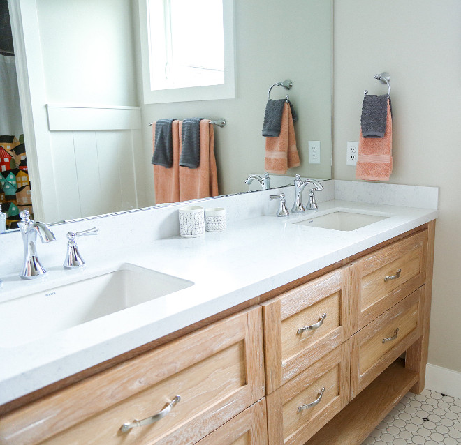 Whitewashed white oak cabinet. Whitewashed white oak cabinet. Whitewashed white oak cabinet with marble looking white quartz countertop. #Whitewashedwhiteoakcabinet #Whitewashedwhiteoak Millhaven Homes