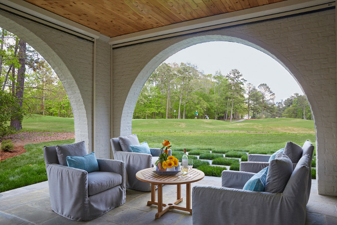 Brick Patio Archway. Brick Patio Archway Design. Brick Patio Archway Framing the golfcourse view. #BrickPatioArchway #PatioArchway Tracery Interiors