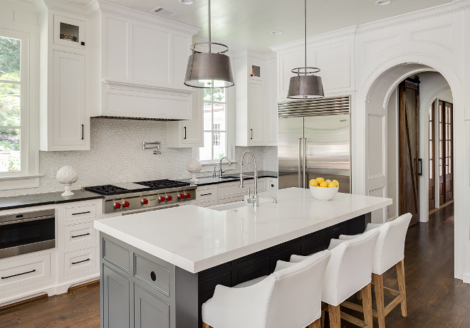 Kitchen quartz countertop. Thick island countertop. Caesastone Calacatta Nuvo with a mitered 2.25” edge. #kitchen #island #thickcountertop #thickislandcountertop #thickquartz quartz-kitchen-countertop Interiors by Courtney Dickey. Architecture by T.S. Adam Studio.