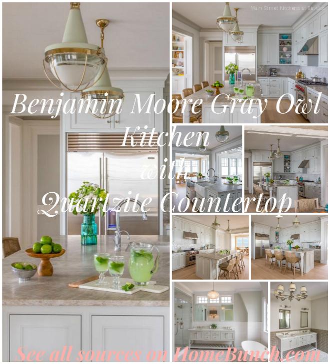 Benjamin Moore Gray Owl Kitchen with Quartzite Countertop. Benjamin Moore Gray Owl Kitchen with Quartzite Countertop Ideas, pictures and Design Tips. #BenjaminMoore GrayOwl Kitchen #QuartziteCountertop