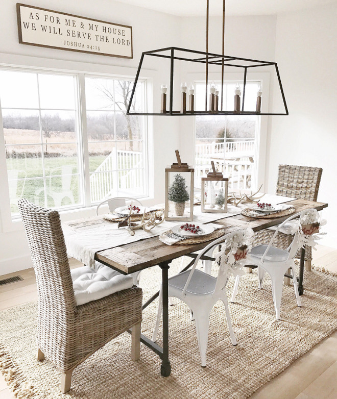 Kitchen Nook. Farmhouse Kitchen Nook decorated for Christmas. Christmas Kitchen Nook. #KitchenNook #ChristmasDecor #KitchenNookDecor Instagram Beautiful Homes of Instagram @NC_HomeDesign