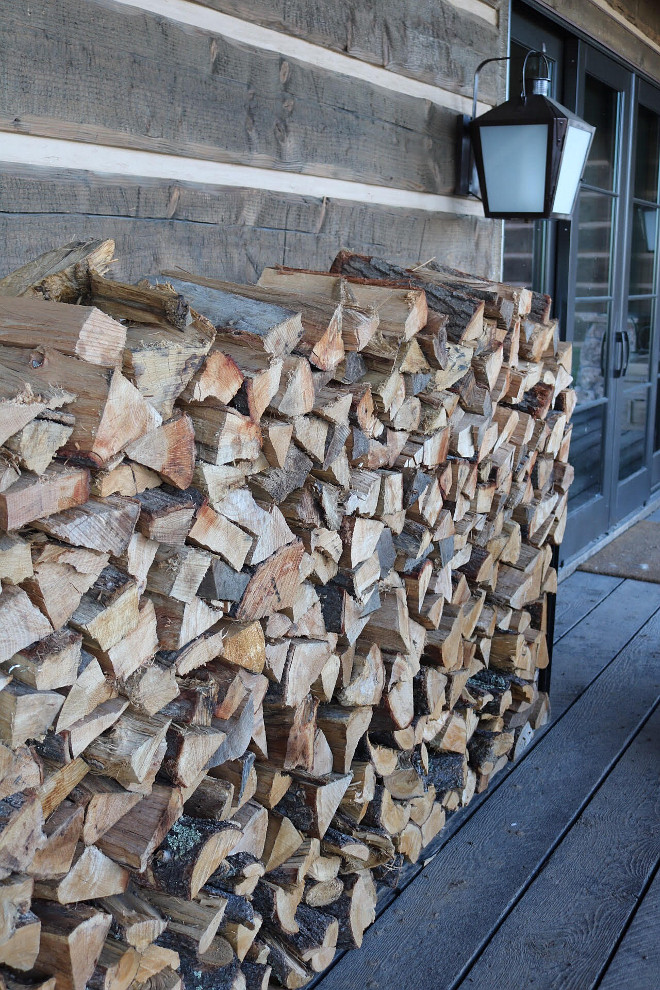 Stacked wood. Stacked wood. Stacked wood adds beauty to the side porch. Stacked wood Porch. Porch with Stacked wood. #Stackedwood Home Bunch's Beautiful Homes of Instagram @birdie_farm