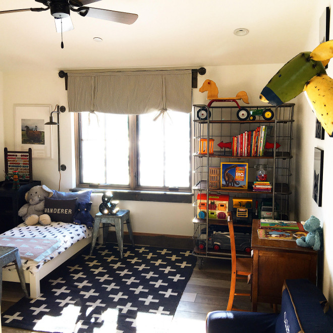 Rustic Boy's Bedroom. Rustic Boy's Bedroom Design. This boy's bedroom mix industrial and rustic furniture. I love the navy accent color. Rustic Boy's Bedroom Ideas. Rustic Boy's Bedroom Design. #RusticBoysBedroom #RusticBoysBedroomDesign #RusticBoysBedroomDecor #RusticBoysBedroomIdeas Home Bunch's Beautiful Homes of Instagram @birdie_farm