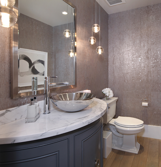 Powder Room. Lots of personality can be found in this transitional powder room. I especially love the cabinet. Powder Room #PowderRoom Brandon Architects, Inc