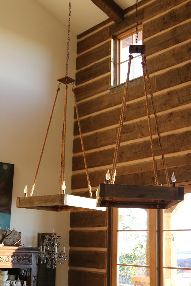 Rope and reclaimed wood chandelier. Rustic Dining Room Chandeliers made of rope and reclaimed wood. #Ropechandelier #ropeandreclaimedwoodchandelier #woodchandelier #rusticchandelier #rusticlighting Home Bunch's Beautiful Homes of Instagram @birdie_farm