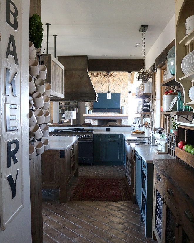 Rustic Kitchen Flooring. Rustic Kitchen Flooring. A floor of concrete tiles on the diagonal gives the impression of terracotta, but with a much higher durability. Flooring is ARTO concrete tiles. #RusticKitchen #Flooring #RusticKitchenFlooring Home Bunch's Beautiful Homes of Instagram @birdie_farm