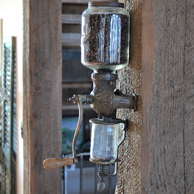 Vintage coffee grinder. Vintage coffee grinder ideas. A vintage coffee grinder is located between the dining room and kitchen. Vintage coffee grinder #Vintagecoffeegrinder #coffeegrinder Home Bunch's Beautiful Homes of Instagram @birdie_farm