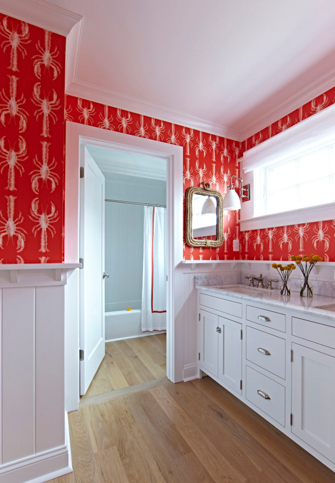 Bathroom Hardwood Floor. These are wide plank solid white oak flooring. They were finished with three coats of poly and left with the natural color. Bathroom Hardwood Flooring. Bathroom with white oak flooring. Bathroom Hardwood Floor #Bathroom #HardwoodFloor #HardwoodFlooring Chango & Co.