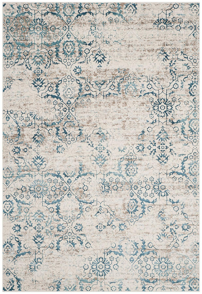 Patina Rug. Rug Safavieh Blue and Creme Artifact Rug. Transitionally styled with marvelous displays of shrouded designs, infused with vibrantly colored viscose highlights that drift through a creamy, high-low texture rich pile. The distressed patina and serged edges add the final aesthetic details that make Artifact rugs the ideal decorative centerpieces for urban-chic transitional décor.