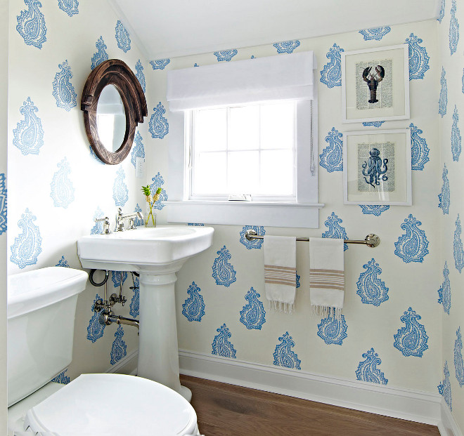 Blue and white wallpaper. The wallpaper is from Schumacher. Blue and white wallpaper. Creamy white and blue wallpaper. #Blueandwhitewallpaper #Blueandwhite #wallpaper Chango & Co.