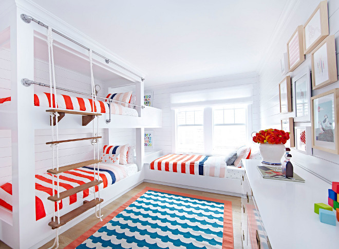 Bunk Beds. Coastal Bunk room Bunk beds. Bunk Beds. This coastal bunk room features built in bunk beds with rope ladder and industrial pipe railings. Coastal Bunk room Bunk beds with rope stairs and pipe railings. Bunk Beds. Coastal Bunk room Bunk beds #Bunk Beds. CoastalBunkroom #Bunkroom #Bunkbeds #ropeladder #ladder #piperailings #industrialpipe Chango & Co.