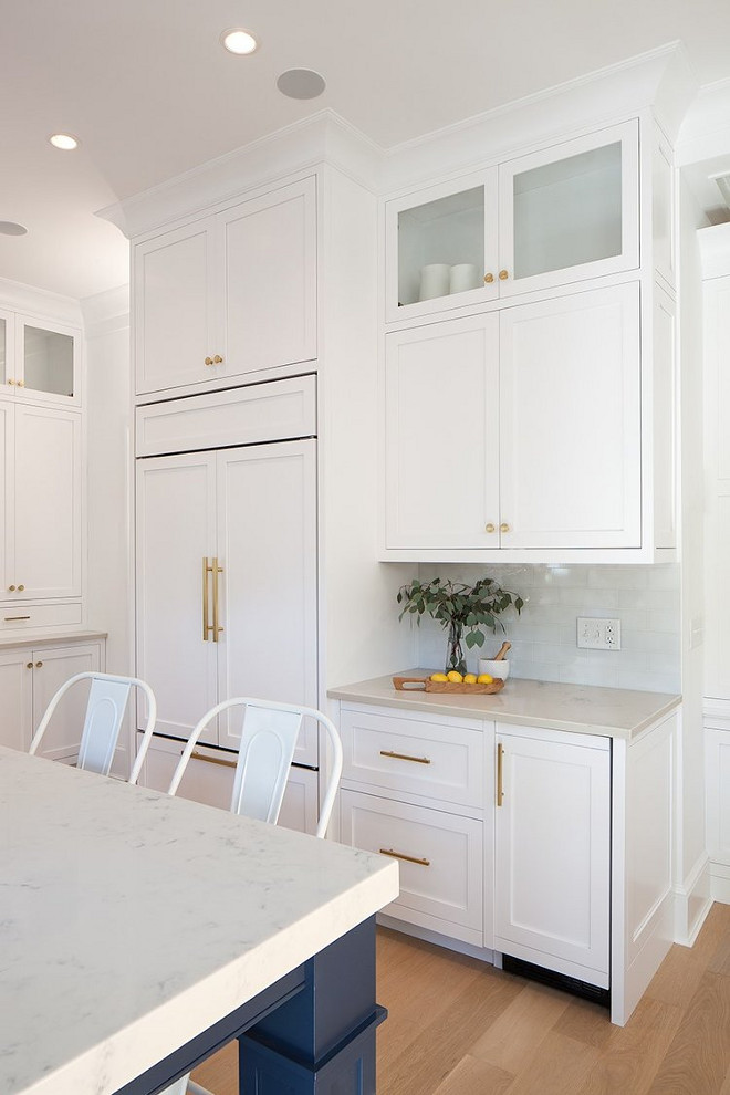 Cabinet beside fridge. Cabinet beside fridge layout. Countertop is marble-looking quartz countertop. Backsplash is from Artistic Tile. Cabinet beside fridge ideas #Cabinet #fridge Victoria Balson Interiors