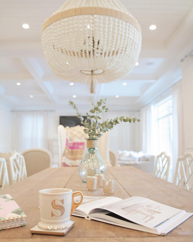 Beaded Chandelier. Dining Room Beaded Chandelier. The dining room chandelier is Ro Sham Beaux Orbit- White Milk beads. #BeadedChandelier #Chandelier #DiningRoomChandelier Sonja - Instagram @jshomedesign