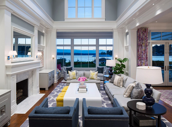 Floor to ceiling living room windows. Living room with floor to ceiling windows. High ceiling living room with floor to ceiling windows. Martha O'Hara Interiors