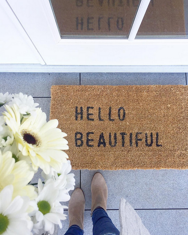 Front Door Mat. Front Door Mat Door Mat Hello Beautiful. The Hello Beautiful Door Mat is from Sugarboo & Co. #FrontDoorMat #DoorMat #HelloBeautiful Sonja - Instagram @jshomedesign