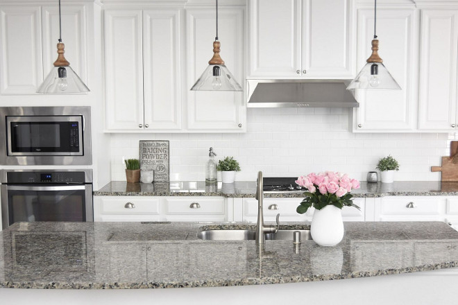 Granite Countertop and subway tile backsplash. Kitchen reno keeping granite countertop and changing the backsplash tile for affordable white subway tile. #GraniteCountertop #Subwaytilebacksplash #Kitchenreno #keepinggranitecountertop #changingbacksplashtile #affordablewhitesubwaytile #whitesubwaytile #affordabletile Pillow Thought