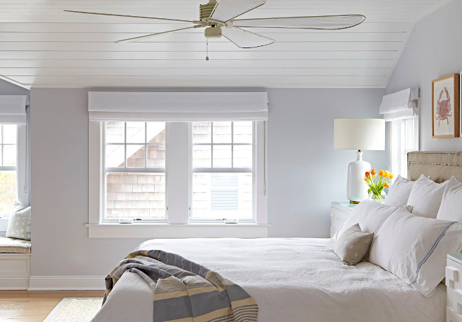 Grey Bedroom. Grey Bedroom color scheme. Shiplap ceiling brings a classic coastal feel to the master bedroom. Grey Bedroom color scheme ideas. Grey Bedroom color scheme. #GreyBedroom #colorscheme #GreyBedroomcolorscheme #Bedroomcolorscheme Chango & Co.