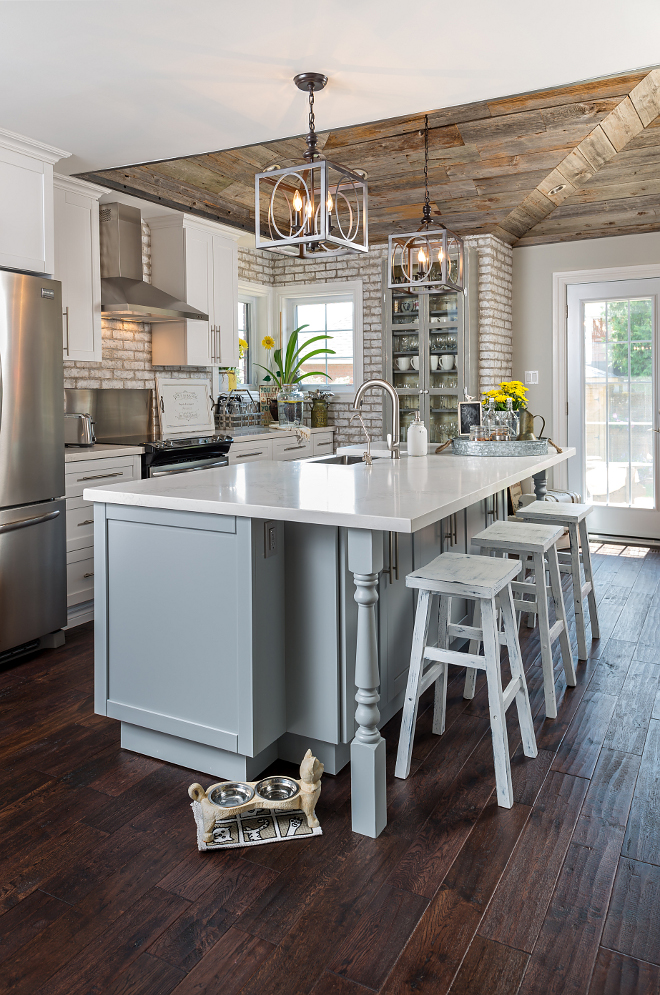 Grey kitchen island with white quartz countertop. Farmhouse Grey kitchen island with white quartz countertop. #Greykitchenisland #whitequartzcountertop #whitequartz #Quartzcountertop Hardcore Renos