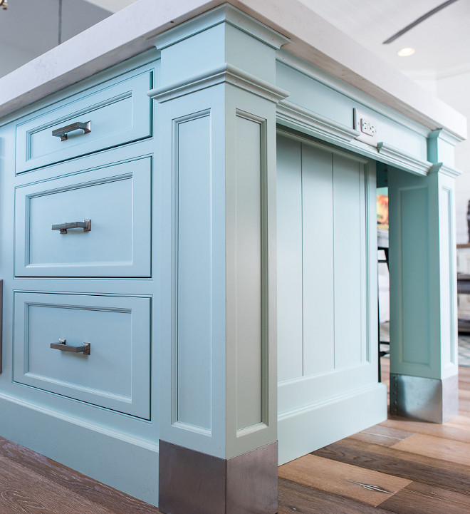 Coastal White Kitchen with Turquoise Island - Home Bunch Interior