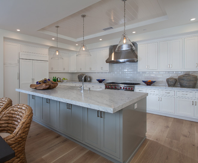 Kitchen with white shaker cabinets and shaker style cabinet on the island. This stunning kitchen feature white shaker cabinets and shaker style cabinet on the island as well. The ceilings is tongue and groove inset. Kitchen with white shaker cabinets and shaker style cabinet on the island. <Kitchen with white shaker cabinets and shaker style cabinet on the island> #Kitchen #whiteshakercabinet #whiteshakercabinets #shakerstylecabinet Brandon Architects, Inc.