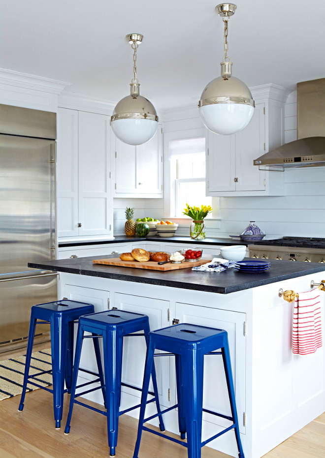 Navy Bar Stools. Kitchen Navy Bar Stools. Kitchen island Navy Bar Stools. Navy Metal Bar Stools are from Dot and Bo Navy Bar Stools #NavyBarStools #NavykitchenBarStools #kitchenBarStools #kitchenIslandBarStools Chango & Co.