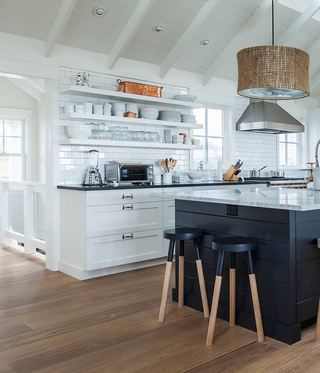 Open Shelves with subway tile on the back. Kitchen features long open Shelves with subway tile on the back. #Kitchen #openshelves #longShelves #subwaytile