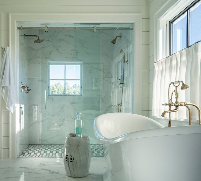 Shower with two shower heads. Shower with his and hers shower heads. Two shower heads #shower #twoshowerheads #hisandhersshowerheads Roundtree Construction. TruexCullins Architecture + Interior Design