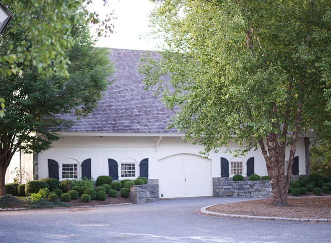 Barn. White Barn Exterior paint is Benjamin Moore Linen White and shutters are Benjamin Moore Dark Forest Green. #Barn Home Bunch's Beautiful Homes of Instagram @loveyourperch