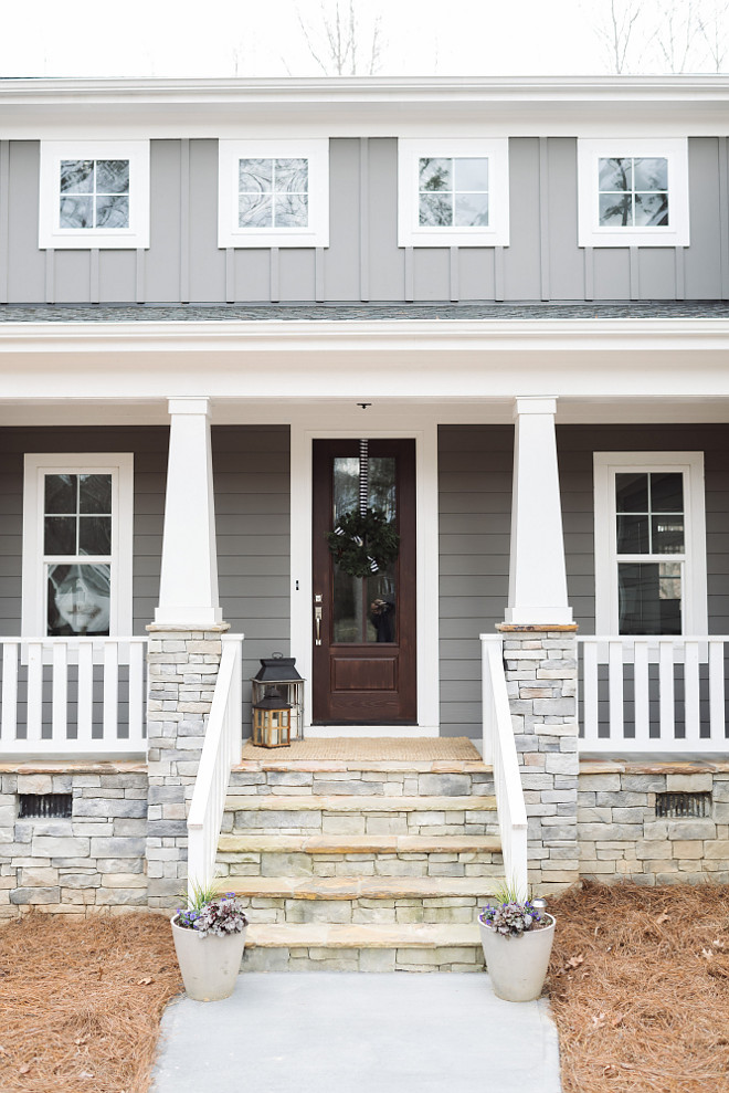 Craftsman Porch Pillars. Craftsman Porch Pillars with stone and porch railing. Craftsman Porch Pillars #Craftsman #PorchPillars #CraftsmanPorchPillars #CraftsmanPillars Beautiful Homes of Instagram @thegraycottage