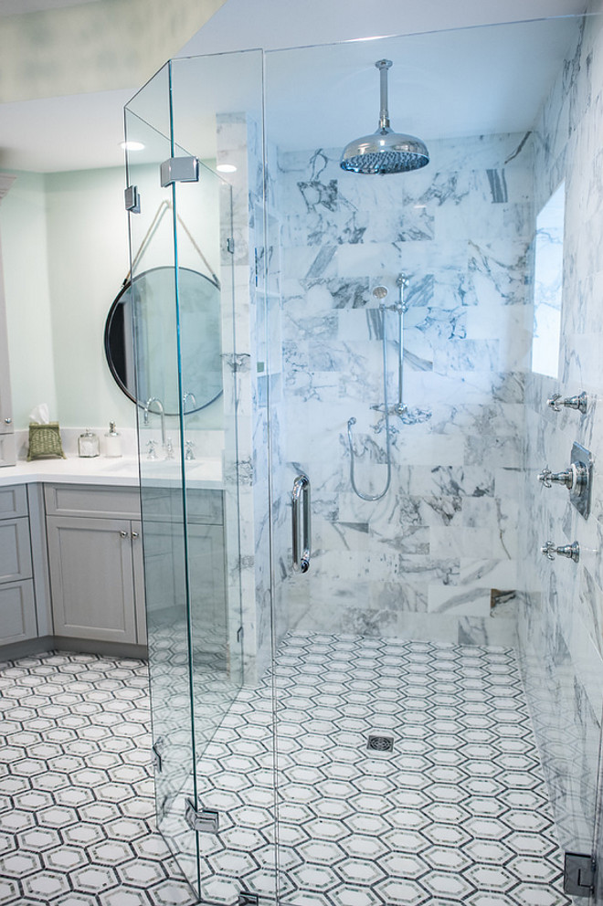 Curbless Shower, Curbless walk-in shower. By eliminating the "6-inch step" we usually see in every shower, the designer created a "curbless shower", where a seamless and all-age friendly design prevails. Curbless Shower Design Photos, Curbless Shower Tile Ideas, Curbless Shower Design #CurblessShower #Curblesswalkinshower #CurblessShowerdesign #CurblessShowerphotos #CurblessShowertile Waterview Kitchens