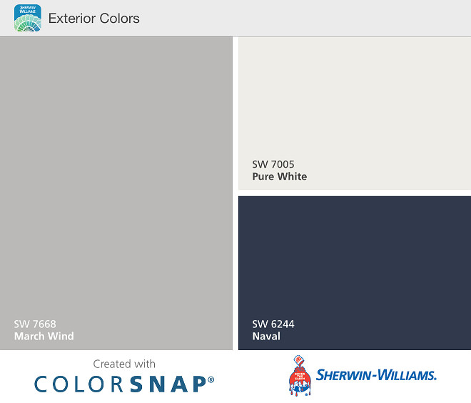 Exterior Color Scheme. Easy Exterior Color Scheme Ideas. Home Exterior Color Scheme. Grey siding Sherwin Williams SW7668 March Wind. White Trim Paint Color Sherwin Williams SW7005 Pure white. Navy Front Door paint Color Sherwin Williams SW6244 Naval. Sherwin Williams Home Exterior Color Scheme ideas #ExteriorColorScheme #Easy#ExteriorColorSchemeIdeas #HomeExteriorColorScheme #Greysiding #SherwinWilliamsSW7668MarchWind #WhiteTrimPaintColor #SherwinWilliamsSW7005Purewhite #NavyFrontDoorpaintColor #SherwinWilliamsSW6244Naval #SherwinWilliams #HomeExteriorColorSchemeideas