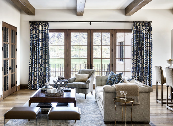 Family room French Doors. White oak French Doors #Familyroom #FrenchDoors #WhiteoakFrenchDoors Kim Scodro Interiors