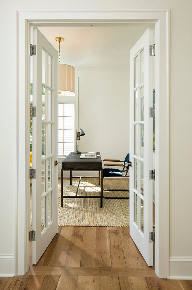 Home Office with French Doors off foyer #Homeoffice #officeFrenchdoors #officeofffoyer #office Martha O'Hara Interiors. John Kraemer & Sons