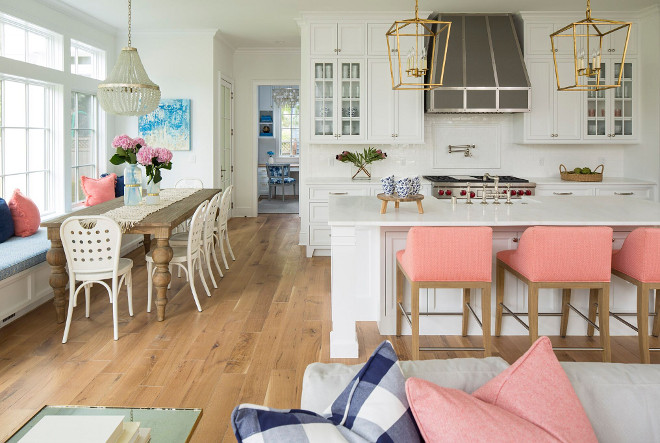 Kitchen Nook. Kitchen and kitchen nook with a home office at the end of hall. #Kitchen #kitchennook Martha O'Hara Interiors. John Kraemer & Sons