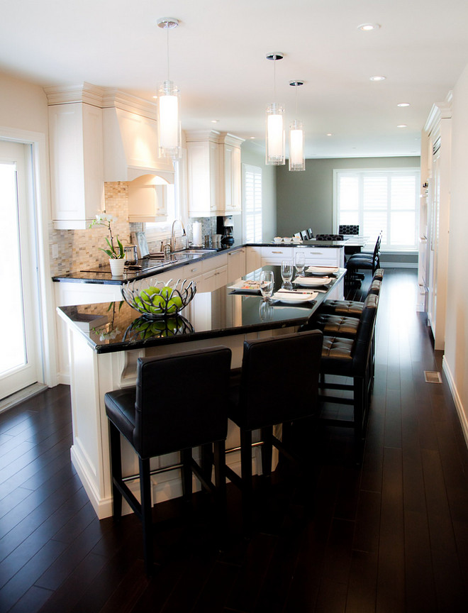 Narrow Kitchen. Narrow Kitchen Layout. Narrow Kitchen with island and peninsula, The kitchen is approximately 15' wide. Narrow Kitchen Island #NarrowKitchen #NarrowKitchenisland #NarrowKitchenpeninsula #NarrowKitchenlayout #NarrowKitchendimension Sarah St. Amand Interior Design, Inc.