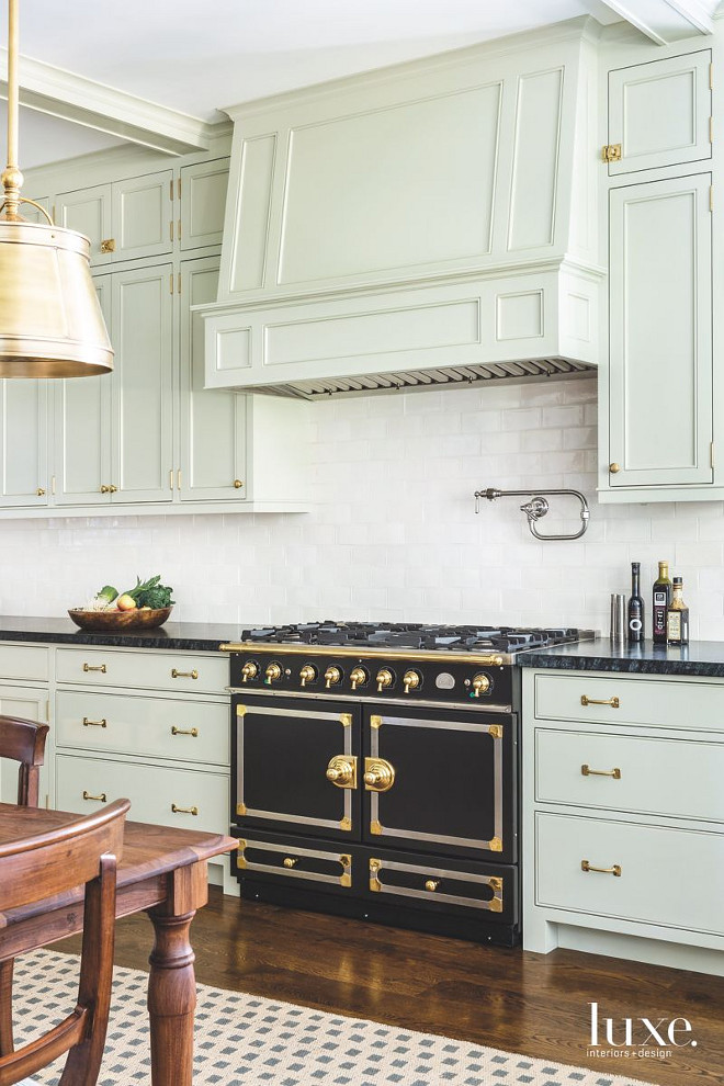 Pale Green Kitchen Cabinet. Pale Green Kitchen Cabinet Paint Color. Pale Green Kitchen Cabinets #PaleGreen #Kitchen #Cabinet #Paintcolor Artistic Designs for Living, Tineke Triggs for Luxe magazine.