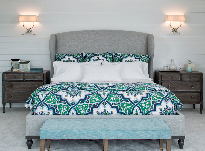 Shiplap Accent Wall, Shiplap Bedroom Accent Wall painted in Benjamin Moore White Dove #Shiplap #BedroomShiplap #ShiplapAccentWall Grace Hill Design