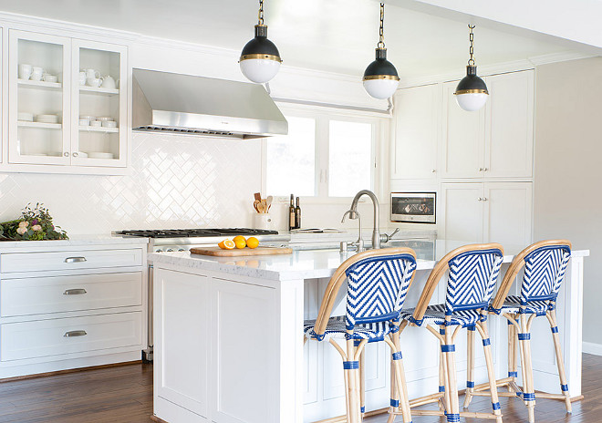 White kitchen with Revere Pewter HC-172 Benjamin Moore Wall Paint Color #Whitekitchen #ReverePewterHC172BenjaminMoore Nest Design Co., Inc.