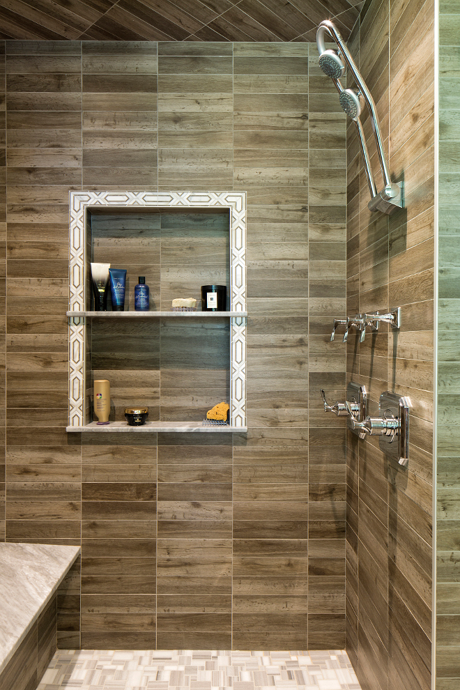 Wood like shower tile, Wood looking shower tile, Shower Wood like ceramic tile #Woodliketile #showertile #shower #tile #ShowerWoodceramictile #ShowerWoodtile Hendel Homes