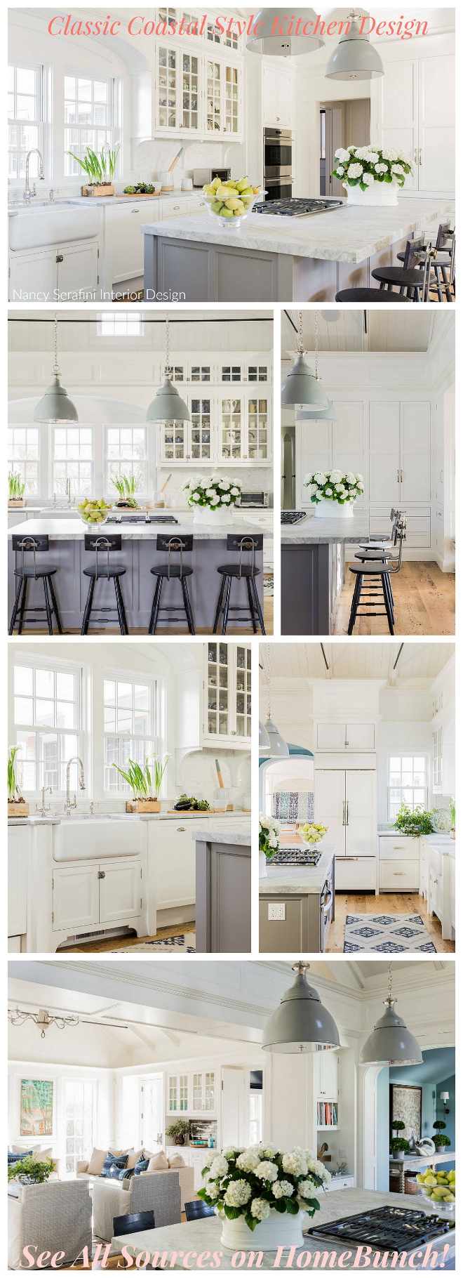 Classic Coastal Style Kitchen Design. See all sources such as paint colors, lighting, countertop, hardware, flooring on HomeBunch